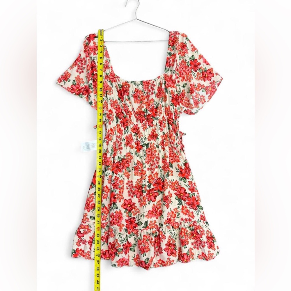Topshop Cream Mini Dress with Coral Floral Print - Picture 4 of 5